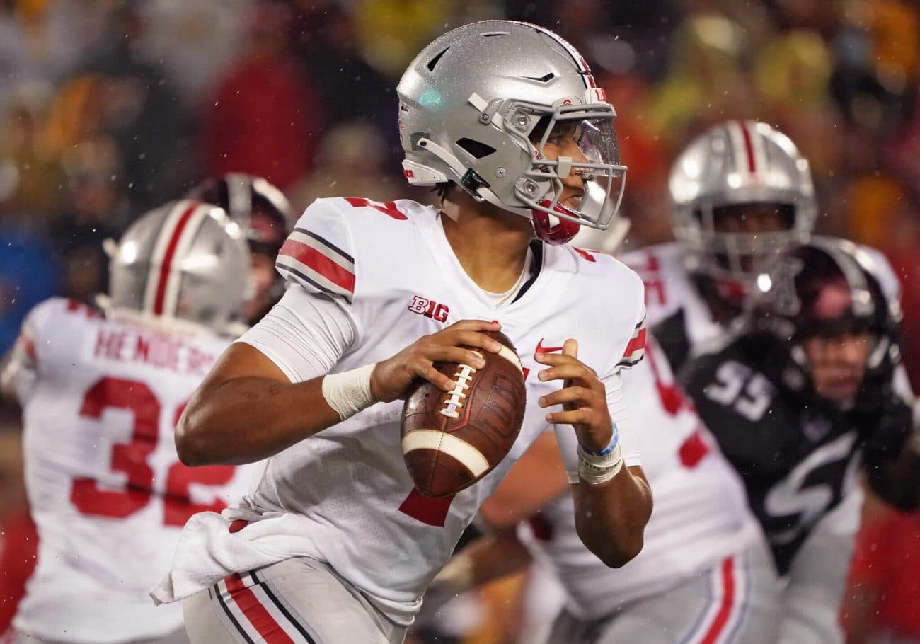 C.J. Stroud drops back to pass for Ohio State.